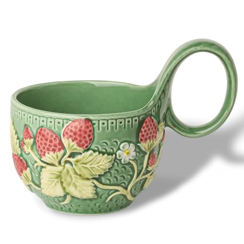 silesia Handmade Ceramic Soup Bowl with Loop Handle, Hand-Painted Coffee Mug,13 oz Cereal Cup for Milk,Oatmeal, or Cocoa, Dishwasher & Microwave Safe (Strawberry) - Image 1