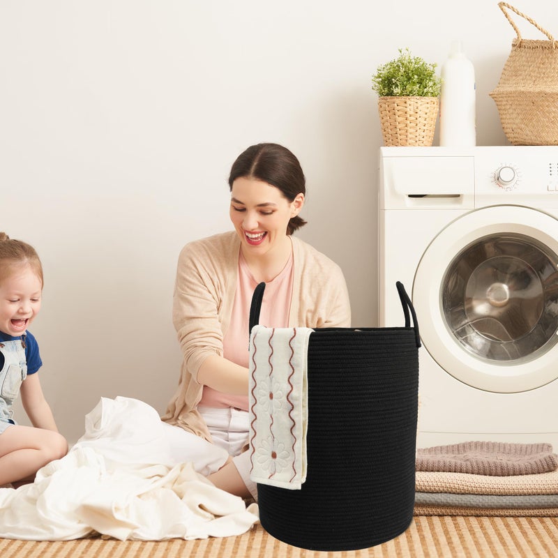 JUNBOLE Woven Cotton Rope Laundry basket-15â€X20â€ Laundry Hamper-Rope Storage Basket for Dirty Clothes, Toys and Blankets Perfect for Bathroom, Baby nursery and Living Room Storage (black) - Image 4