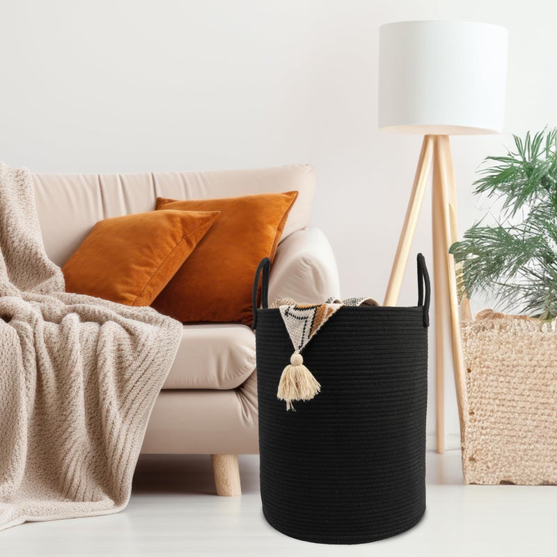 JUNBOLE Woven Cotton Rope Laundry basket-15â€X20â€ Laundry Hamper-Rope Storage Basket for Dirty Clothes, Toys and Blankets Perfect for Bathroom, Baby nursery and Living Room Storage (black) - Image 5