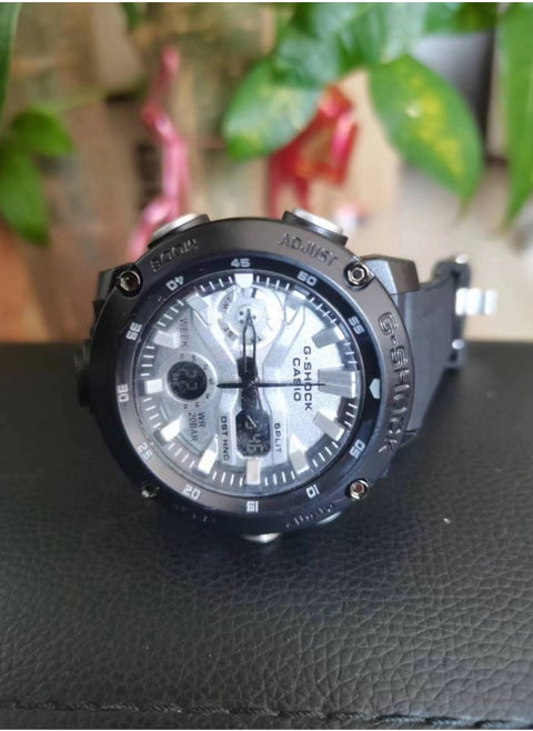 Casio Analog Digital Watch Silver Dial With Black Strap GA-2000