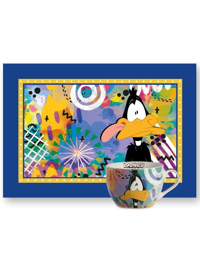 EGAN طقم إفطار لوني تونز – كوب وموضع قطن – طقم إفطار للأطفال مكون من قطعتين featuring شخصيات لوني تونز – أدوات المائدة (دافي داك) - Image 1