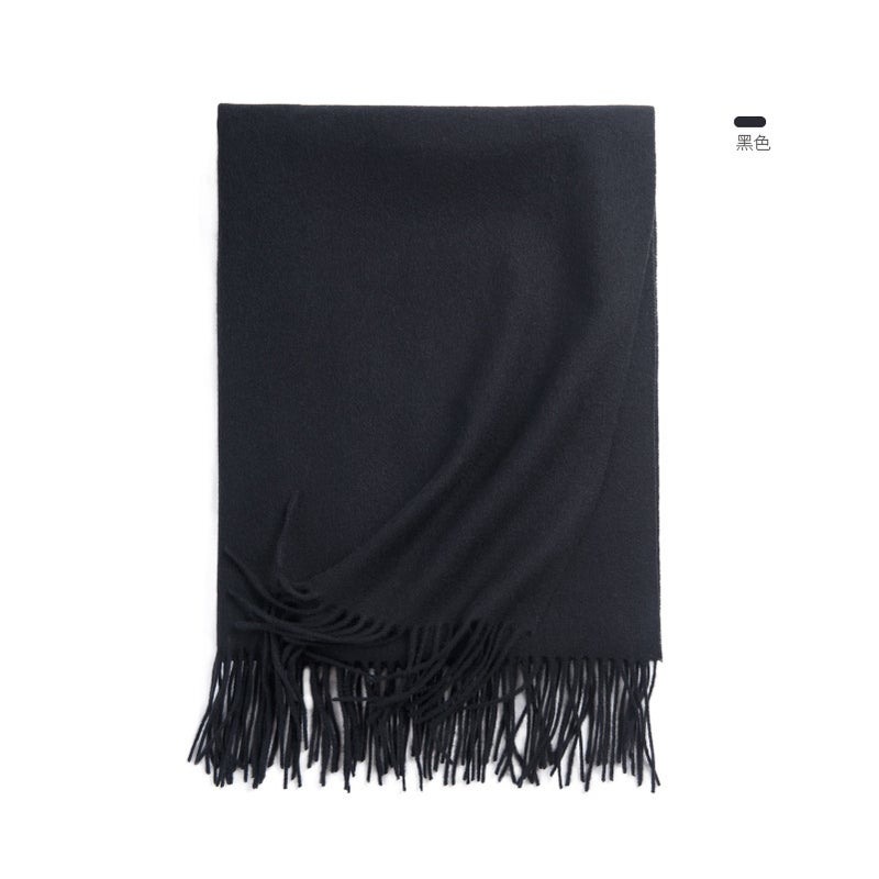 Autumn Winter Pure Wool Scarf Unisex Thick Cape Shawl Black Black