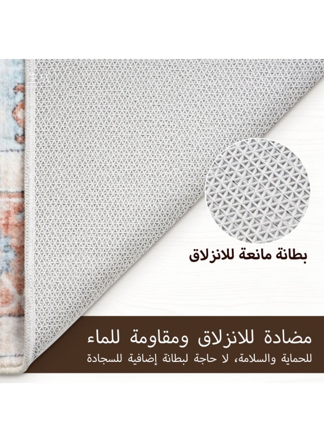 Sour Lemon سجادة كبيرة تجريدية بطراز فارسي لغرفة المعيشة والمجلس، بني وأحمر، 200 × 300 سم، سهلة العناية، بقاعدة مانعة للانزلاق - Image 5