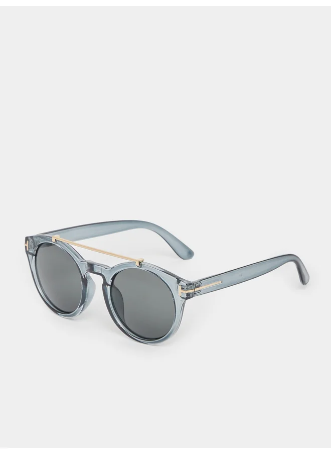 Styli Styli Solid Double Bridge Round Sunglasses