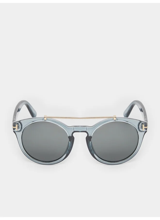 Styli Styli Solid Double Bridge Round Sunglasses