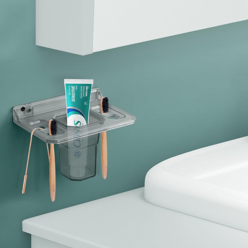 Planet ABS Plastic Tumbler Holder/Wall Mount Toothpaste Holder/Stand for Bathroom/Organizer for Bathroom/Tooth Brush Rack/Bathroom Accessories (Transparent) - Image 2