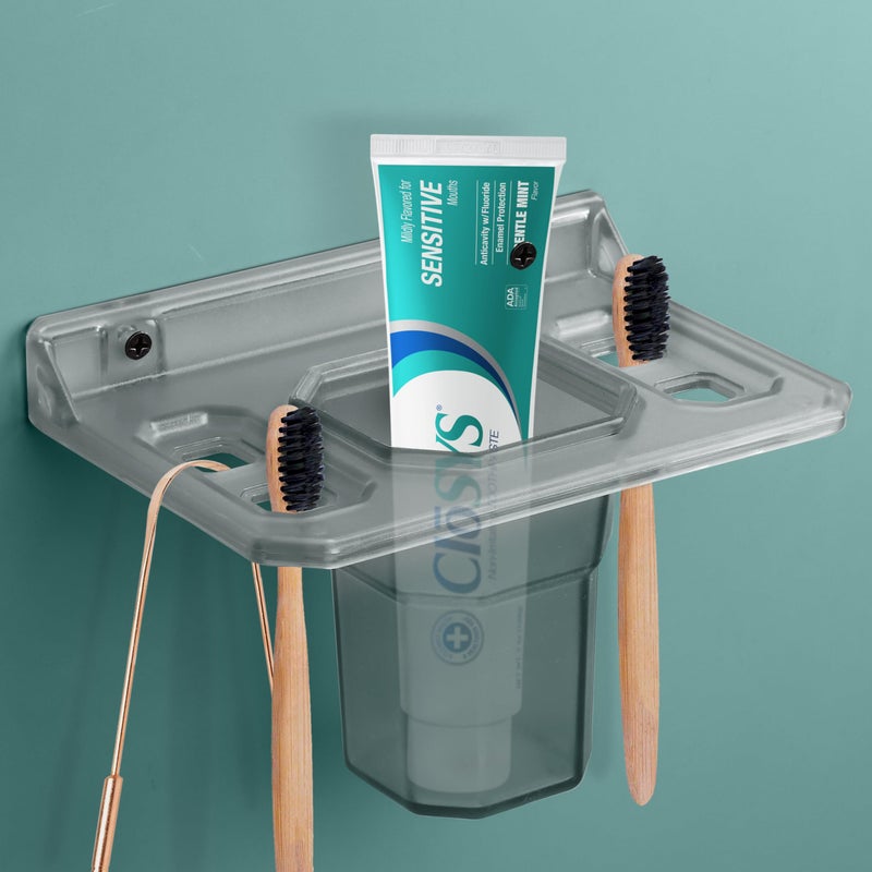 Planet ABS Plastic Tumbler Holder/Wall Mount Toothpaste Holder/Stand for Bathroom/Organizer for Bathroom/Tooth Brush Rack/Bathroom Accessories (Transparent) - Image 1