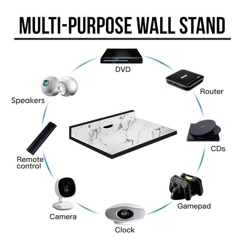 DIME حامل صندوق الإعداد الخشبي الهندسي | حامل صندوق التلفاز المثبت على الحائط لرفوف المنزل لحمل مكبرات الصوت وجهاز التوجيه WiFi ووحدة التحكم في الألعاب وجهاز البث عن بُعد (أبيض) - Image 4
