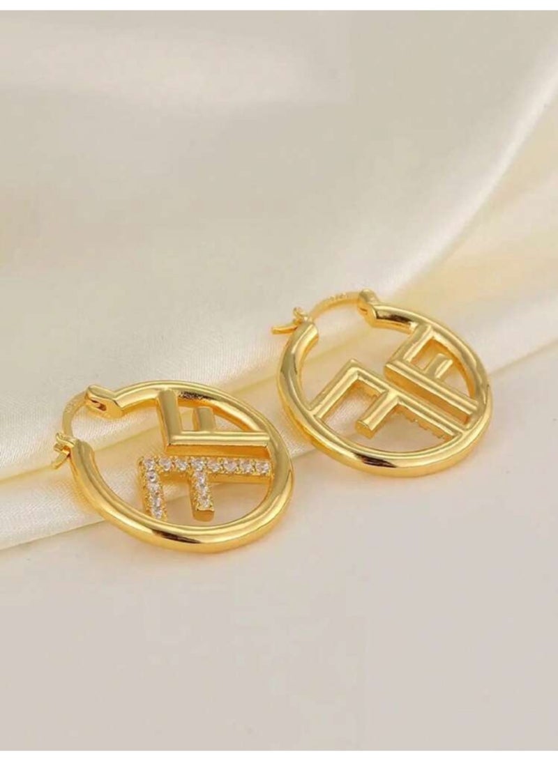 F style Trendy & High Quality Gold Plated Earrings For Women - Image 3