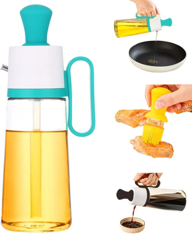 FRENYEAR 2 In1 Glass Olive Oil Dispenser Bottle With Silicone Brush,Silicone Dropper Measuring Oil Dispenser Bottle,for Kitchen Cooking(550ml-Multicolor) - Image 1