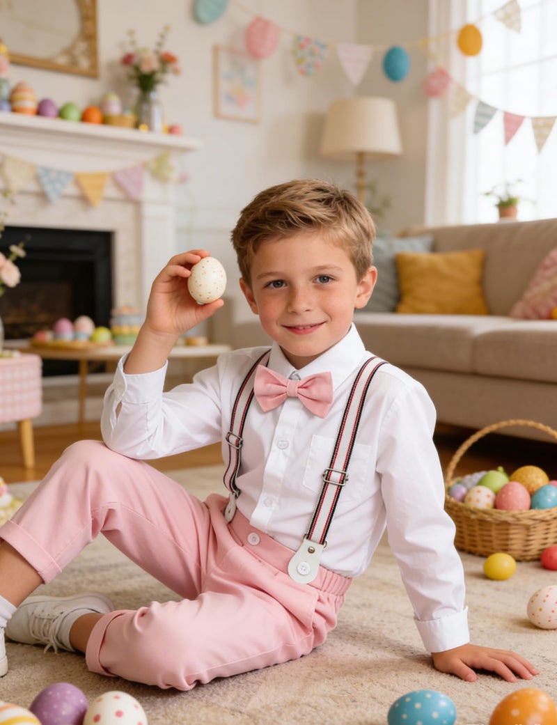 A&J DESIGN Easter Outfit Toddler Boy Baby Gentleman Suspender Formal Wedding Dress Valentine Suit Pink 3-4T - Image 2