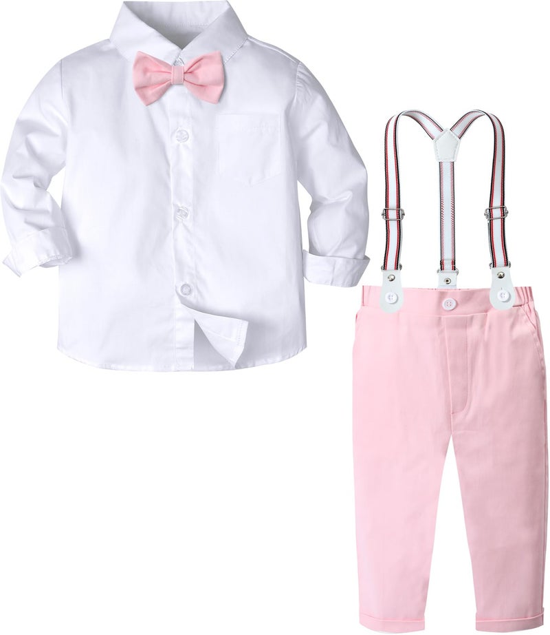 A&J DESIGN Easter Outfit Toddler Boy Baby Gentleman Suspender Formal Wedding Dress Valentine Suit Pink 3-4T - Image 1