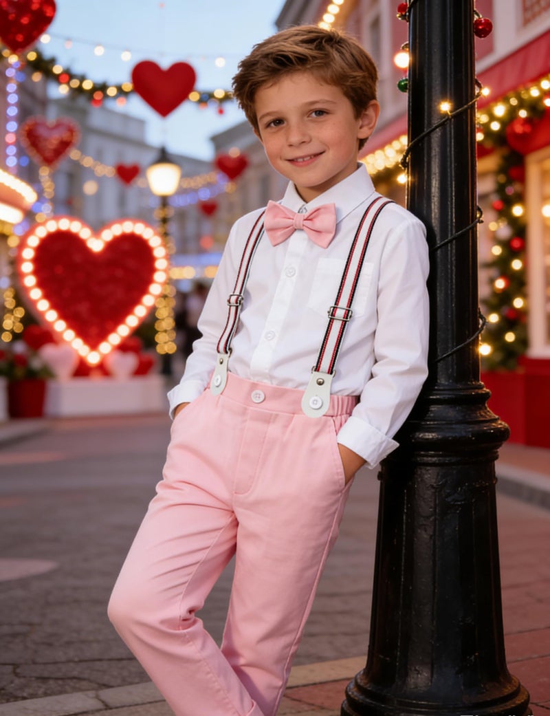 A&J DESIGN Easter Outfit Toddler Boy Baby Gentleman Suspender Formal Wedding Dress Valentine Suit Pink 3-4T - Image 4