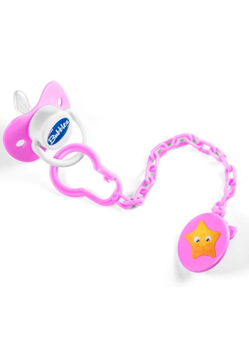 Bubbles Bubbles Beveled Soother with Chain Multishape- Rose   Newborn  - Image 1