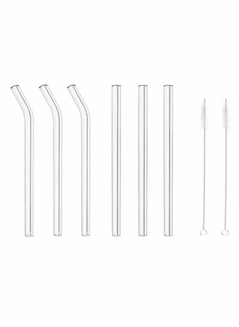 Generic 6Pcs Reusable Glass Straws for Milkshakes, Frozen Drinks, Smoothies, Teas, Juices, Diameter 10 mm, with 2 Cleaning Brushes  - Image 1