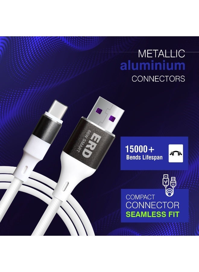 ERD كابل ERD USB-A إلى USB-C، شحن سريع 66 واط ونقل بيانات عالي السرعة | سلك متين وخفيف الوزن بطول متر واحد | عمر افتراضي يصل إلى 15000 انحناءة | للهواتف الذكية والأجهزة اللوحية وغيرها - Image 4