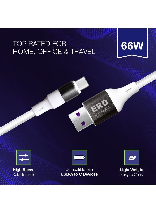 ERD كابل ERD USB-A إلى USB-C، شحن سريع 66 واط ونقل بيانات عالي السرعة | سلك متين وخفيف الوزن بطول متر واحد | عمر افتراضي يصل إلى 15000 انحناءة | للهواتف الذكية والأجهزة اللوحية وغيرها - Image 1