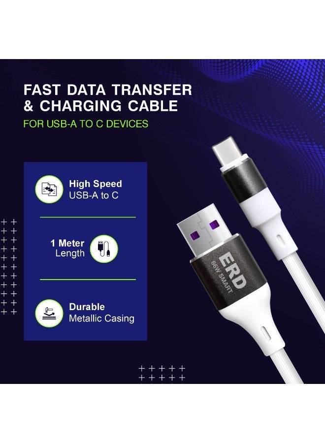ERD كابل ERD USB-A إلى USB-C، شحن سريع 66 واط ونقل بيانات عالي السرعة | سلك متين وخفيف الوزن بطول متر واحد | عمر افتراضي يصل إلى 15000 انحناءة | للهواتف الذكية والأجهزة اللوحية وغيرها - Image 3