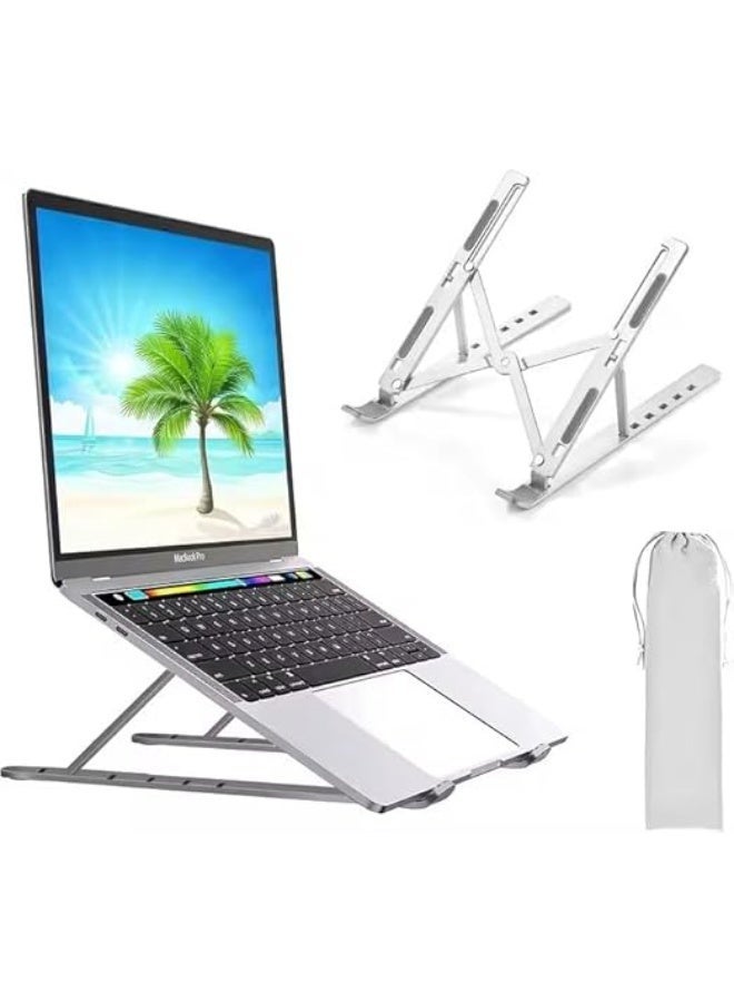 حامل لاب توب بارتفاع قابل للتعديل من6 مستويات، ألومنيوم قابل للطي، حامل نوت بوك محمول متوافق مع ماك بوك برو اير ولاب توب ديل ولينوفو وتابلت 10-15.6 بوصة (فضي) - Image 2