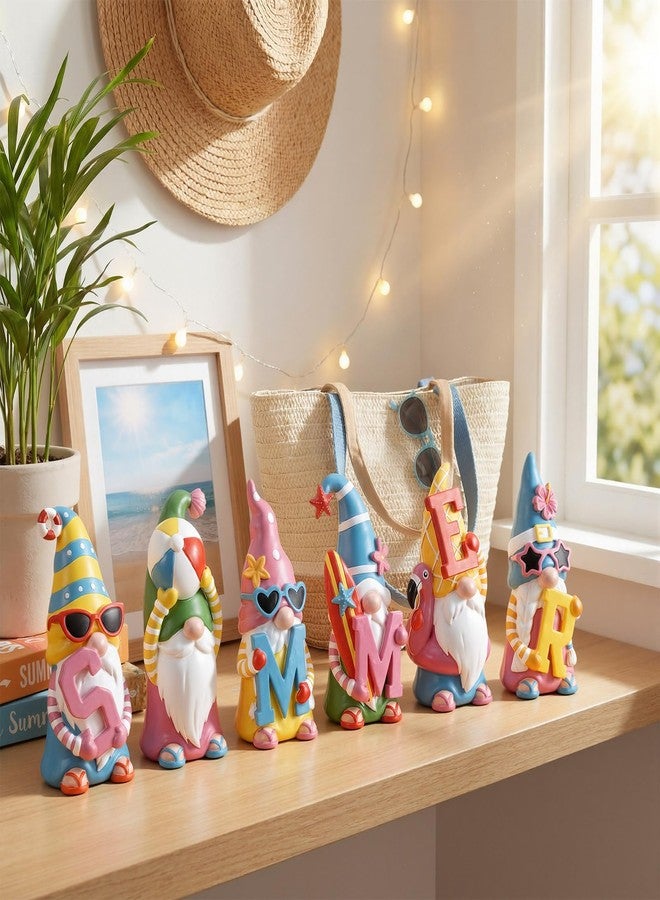 ShinyRelief 6 Pcs Summer Figurines Resin Gnome Tabletop Sea Star Shell Sculpture Decoration Blue Pink Table Centerpiece for Dining Room Home Party Supplies Gifts Decor - Image 3