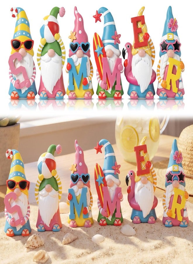 ShinyRelief 6 Pcs Summer Figurines Resin Gnome Tabletop Sea Star Shell Sculpture Decoration Blue Pink Table Centerpiece for Dining Room Home Party Supplies Gifts Decor - Image 1