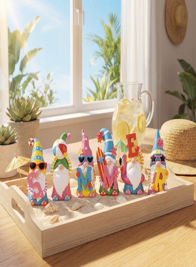 ShinyRelief 6 Pcs Summer Figurines Resin Gnome Tabletop Sea Star Shell Sculpture Decoration Blue Pink Table Centerpiece for Dining Room Home Party Supplies Gifts Decor - Image 2