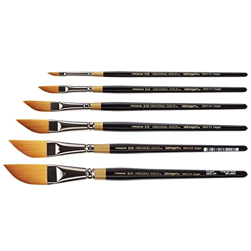 KINGART Premium Original Gold 9800 Series 6 pc. Dagger Striper Brush Set, Synthetic Golden Taklon Hair for Acrylic, Watercolor & Oil, Short Handle, 6 Sizes: 1/8, 1/4, 3/8, 1/2, 5/8, 3/4" - Image 3