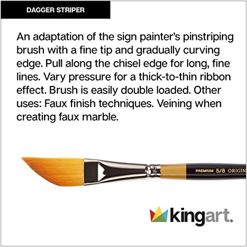 KINGART Premium Original Gold 9800 Series 6 pc. Dagger Striper Brush Set, Synthetic Golden Taklon Hair for Acrylic, Watercolor & Oil, Short Handle, 6 Sizes: 1/8, 1/4, 3/8, 1/2, 5/8, 3/4" - Image 4