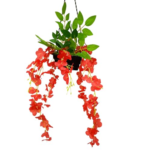 fancymart Artificial Wisteria in Boat Hanging Pot (Height : 60 cm) Artificial Flowers Home Decor Items, Wall hangings for Home Decoration (Red1) - Image 1