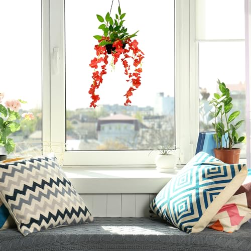 fancymart Artificial Wisteria in Boat Hanging Pot (Height : 60 cm) Artificial Flowers Home Decor Items, Wall hangings for Home Decoration (Red1) - Image 5