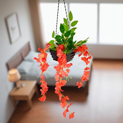 fancymart Artificial Wisteria in Boat Hanging Pot (Height : 60 cm) Artificial Flowers Home Decor Items, Wall hangings for Home Decoration (Red1) - Image 4