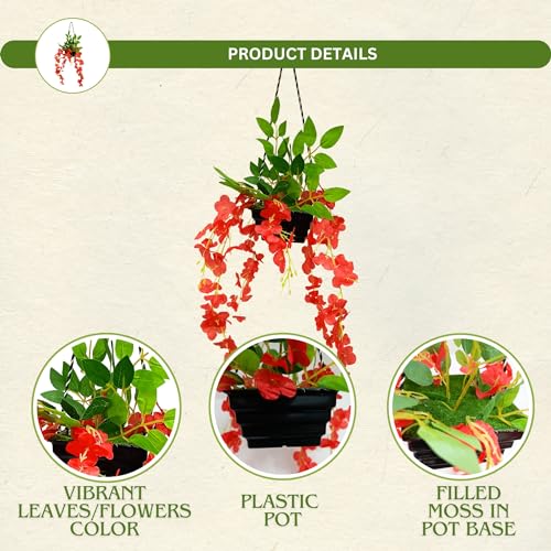 fancymart Artificial Wisteria in Boat Hanging Pot (Height : 60 cm) Artificial Flowers Home Decor Items, Wall hangings for Home Decoration (Red1) - Image 2