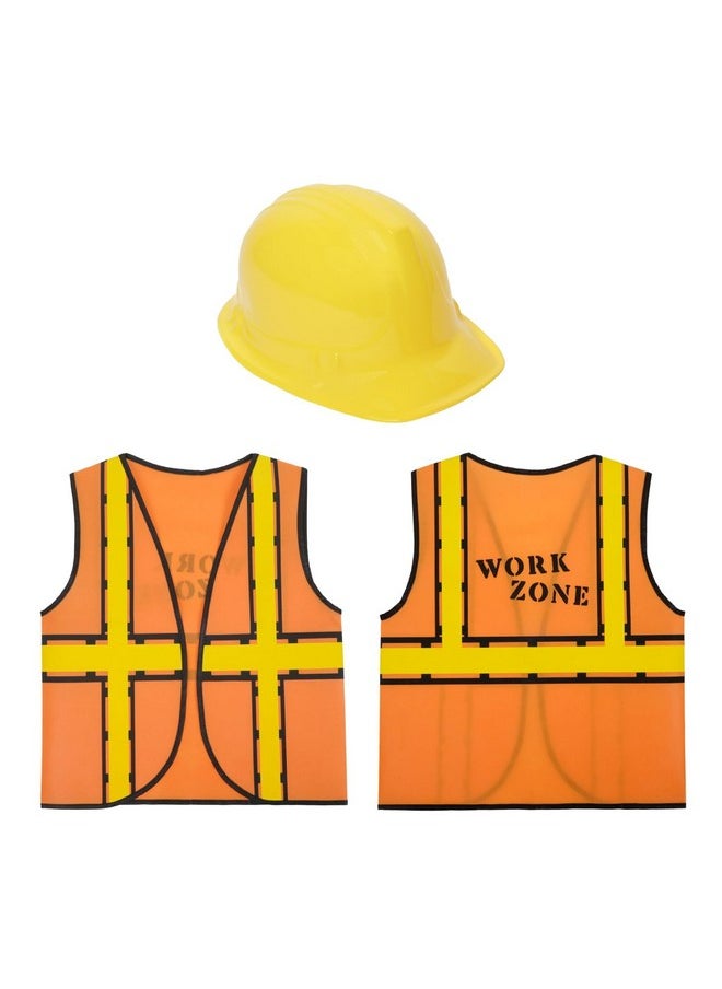 Blue Panda 6 Set Construction Worker Costumes For Kids Vests And Hats For Construction Theme Birthday Dress Up Party  - Image 1