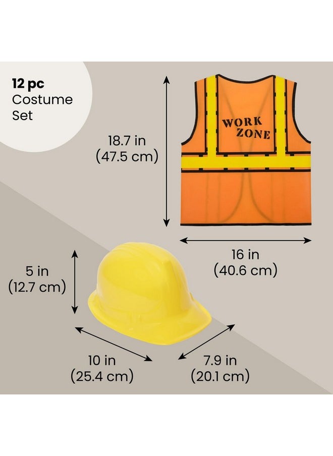 Blue Panda 6 Set Construction Worker Costumes For Kids Vests And Hats For Construction Theme Birthday Dress Up Party  - Image 2