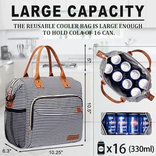 TuErCao Lunch Bag Women Insulated Lunch Box for Work Leakproof Soft Cooler for Picnic Travel Road Trips, Loncheras para Mujer Adult, Stripes - Image 2
