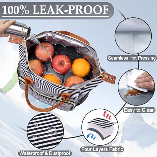 TuErCao Lunch Bag Women Insulated Lunch Box for Work Leakproof Soft Cooler for Picnic Travel Road Trips, Loncheras para Mujer Adult, Stripes - Image 3