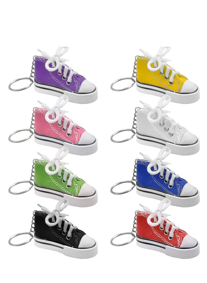 Oasisgalore 8 PCS Mini Canvas Sneaker Keychains - 3" Random Color Shoe Key Rings, Festival Party Decorations for Kids. - Image 1