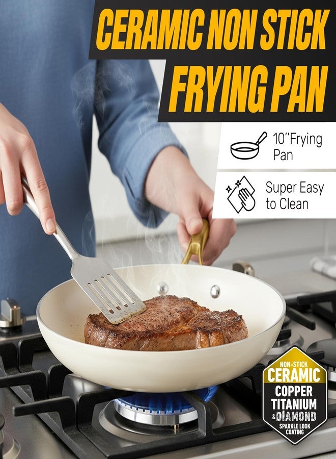 جوثام ستيل مقلاة جوثام ستيل غير لاصقة مقاس 12 بوصة، مصنوعة من السيراميك المقوى بالألماس، آمنة للغسل في غسالة الأطباق، لون أبيض كريمي، خالية من حمض البيرفلوروكتانويك (PFOA). - Image 2