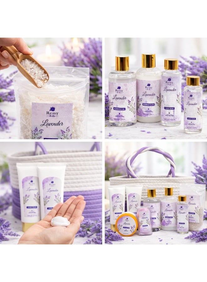 Remy Belle Spa Lavender Set Gift Baskets for Women, Premium 10pc Gift Baskets, Best Holiday Gift Set for Mother - Deluxe Spa Tote Bag with Handle, Bath Salt, Hand Soap, Shower Gel and More! - Image 2