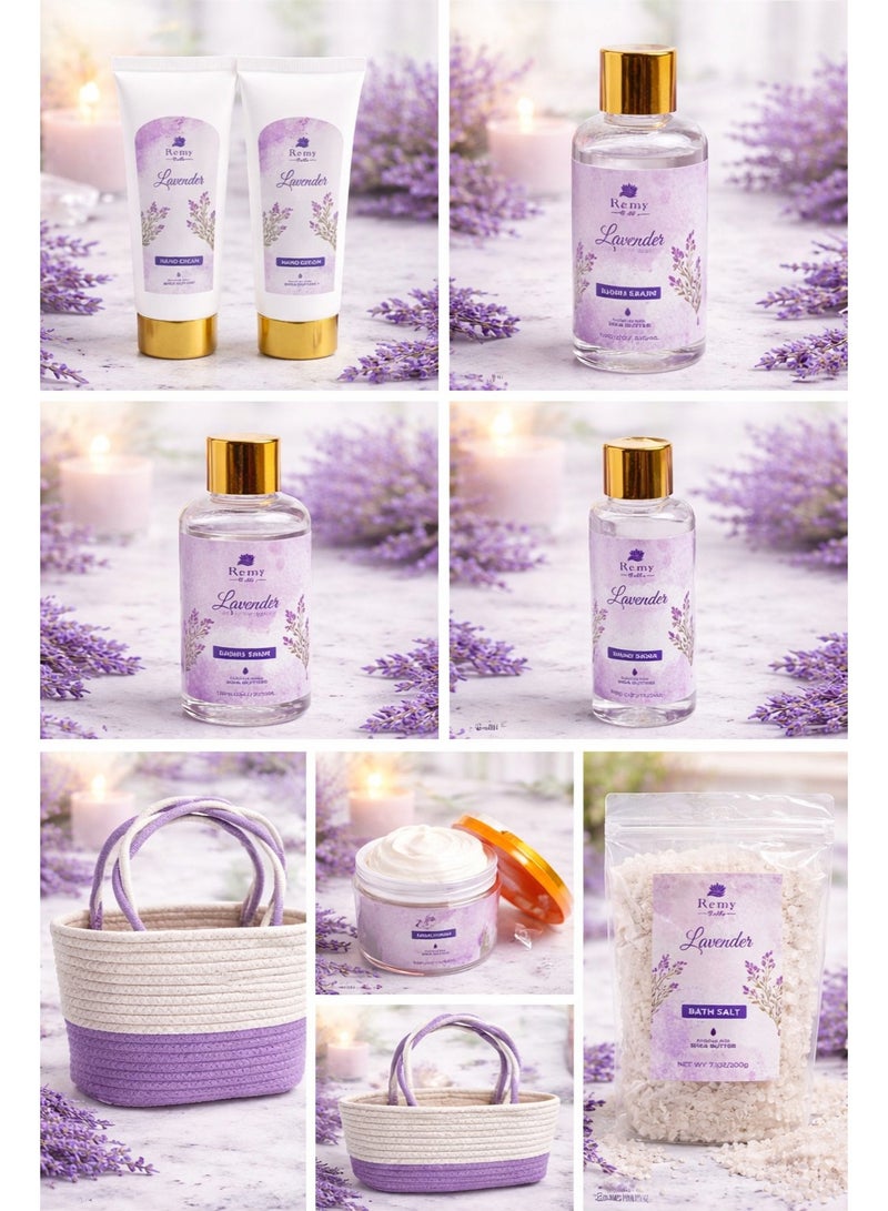 Remy Belle Spa Lavender Set Gift Baskets for Women, Premium 10pc Gift Baskets, Best Holiday Gift Set for Mother - Deluxe Spa Tote Bag with Handle, Bath Salt, Hand Soap, Shower Gel and More! - Image 5