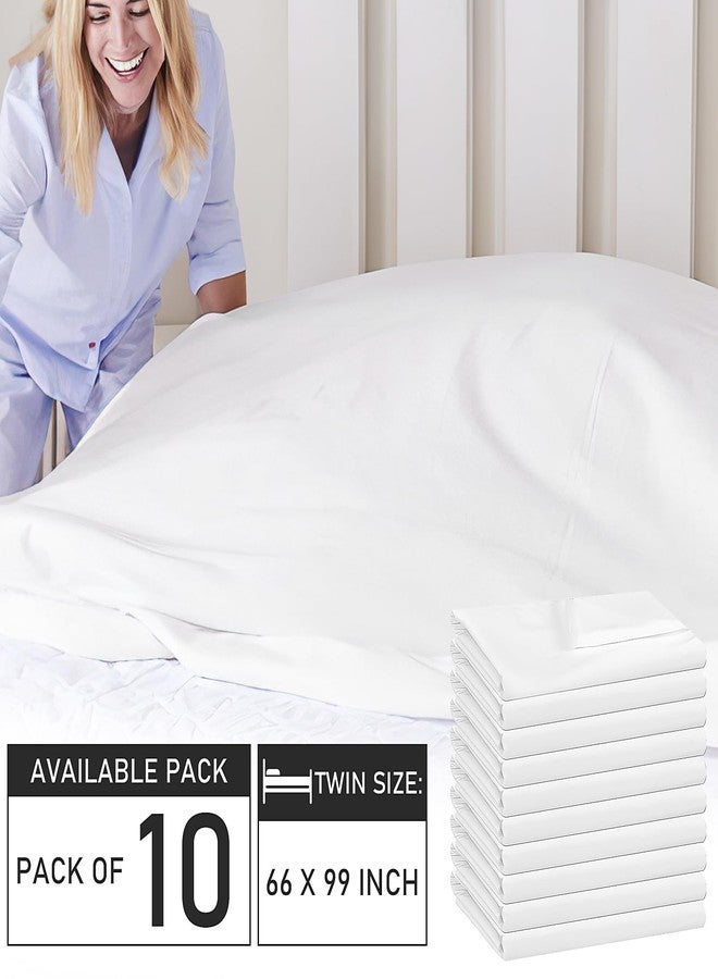 KisSealed 10 Pack White Flat Sheets Bulk Only Twin Size,Soft Microfiber Bedding Sheet for Home Salons HotelsGuests and Vacation Rentals, Wrinkle Free, Hotel Airb&bs Essentials for Hosts, 66"x96" - Image 2
