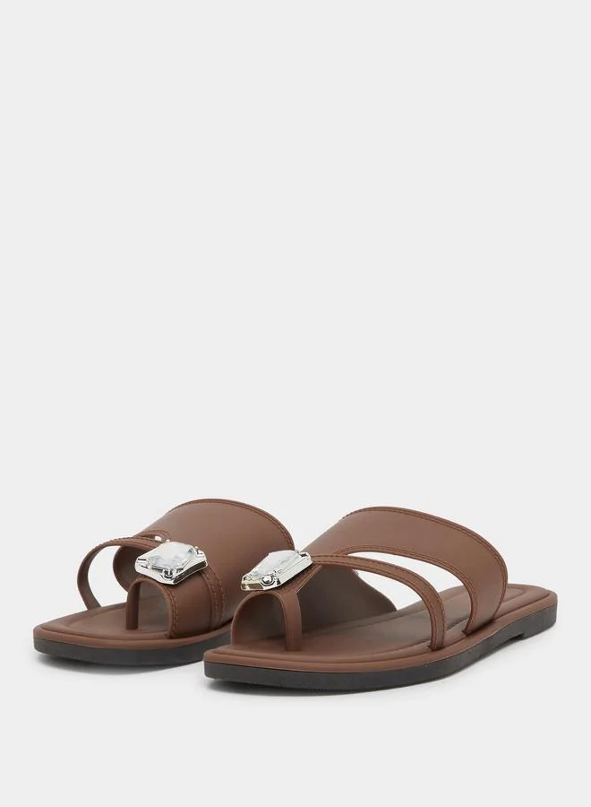 تايك تو Take Two Rhinestone Embellished One-Toe Flat Sandals