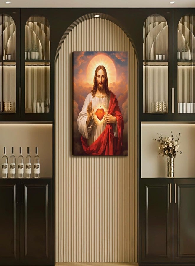 QGNBGBJ Framed Sacred Heart of Jesus Picture Wall Art Divine Mercy Picture Canvas Wall Decor Christ Jesus Portrait Poster Prints Christian Religious Artwork for Living Room Bedroom(16x24inch) - Image 5