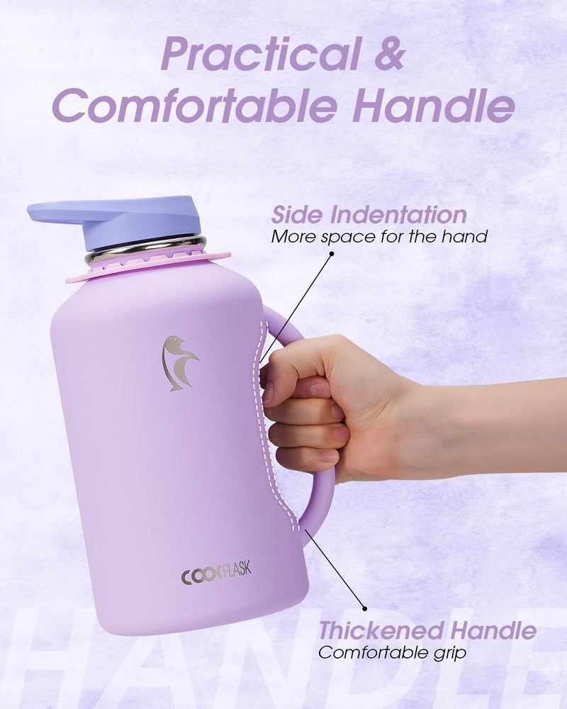 Coolflask 1900ml Water Bottle with Straw, 64 oz Insulated Stainless Steel Water Jug With Handle Metal Double-Walled Vacuum Large Flask With Strap Leakproof, Keep Cold 48 Hrs Hot 24hrs, Lavender - Image 2