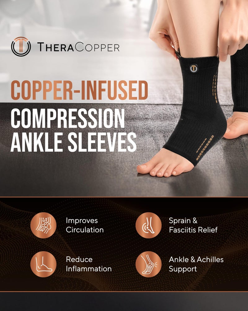 Copper Ankle Brace (2 Pack) â€” Compression Ankles Brace for Men u0026 Women â€” Infused Copper Ankle Sleeve Compression Support for Pain Relief, Swelling, Sprains, Achilles Recovery u0026 Sports (Medium) - Image 2