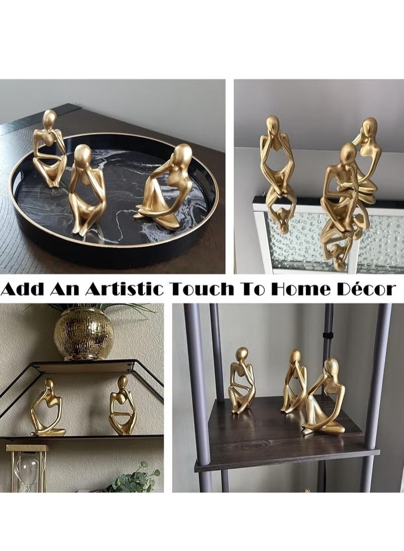 Home Office Figurines Decor - Gold Decor Thinker Statue Abstract Art Sculpture, Set Of 3, Gold - Image 3