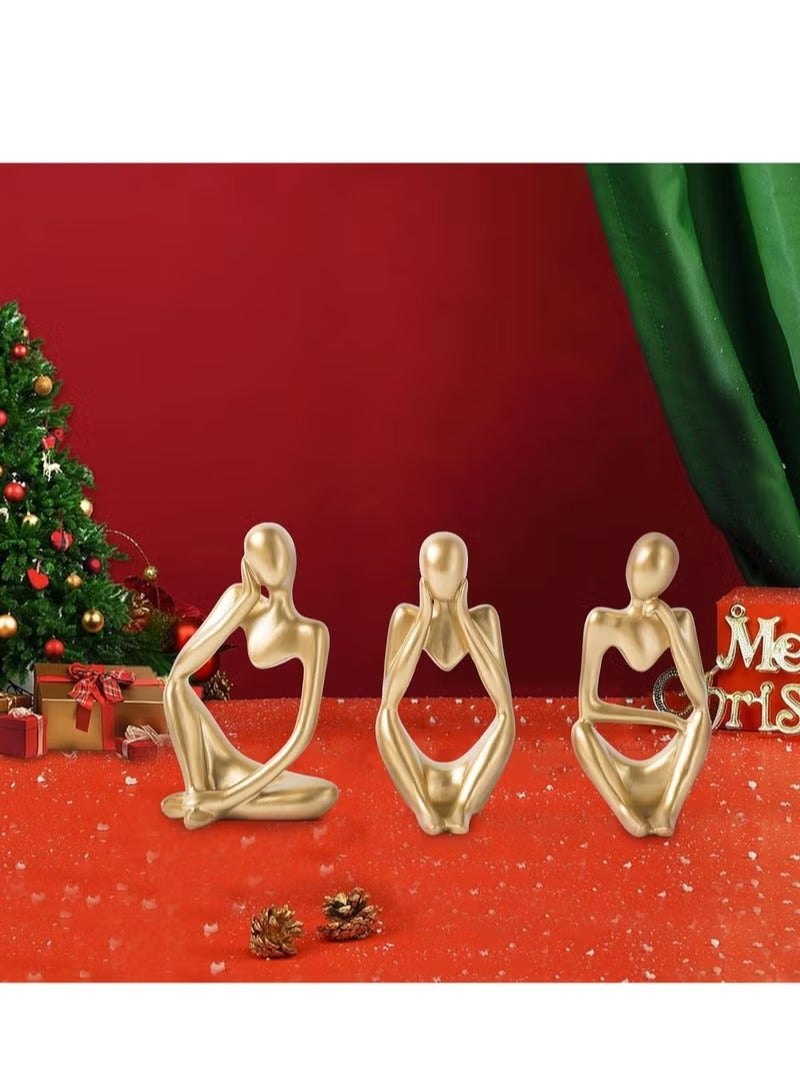 Home Office Figurines Decor - Gold Decor Thinker Statue Abstract Art Sculpture, Set Of 3, Gold - Image 5