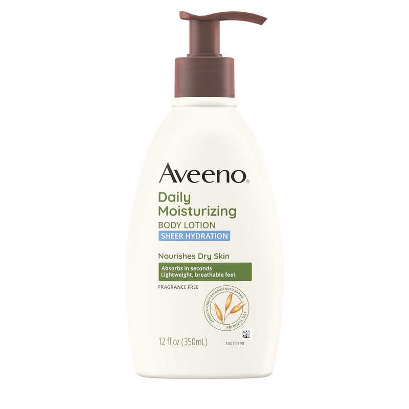 Aveeno Sheer Hydration FragranceFree Daily Moisturizing Lotion Prebiotic Oat for Dry Skin Lightweight FastAbsorbing Body Moisturizer Nourishes Skin with 48hour Moisture 12 fl oz