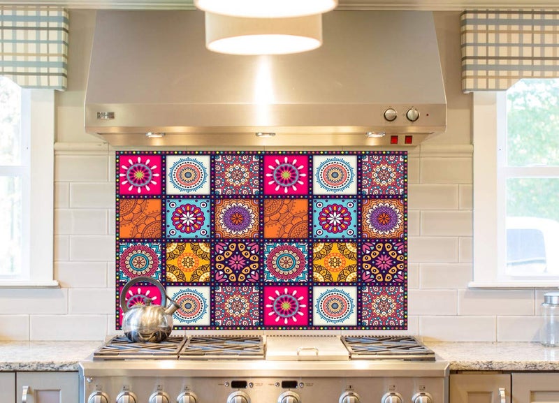 DivineDesigns Colorful Squares Block Resistant Self Adhesive Beautiful Wall Tiles PVC Vinyl Kitchen Stickers for Home Decorations (Multicolour) 24 Inch X 35 Inch - Image 1