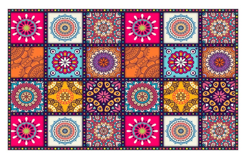 DivineDesigns Colorful Squares Block Resistant Self Adhesive Beautiful Wall Tiles PVC Vinyl Kitchen Stickers for Home Decorations (Multicolour) 24 Inch X 35 Inch - Image 2
